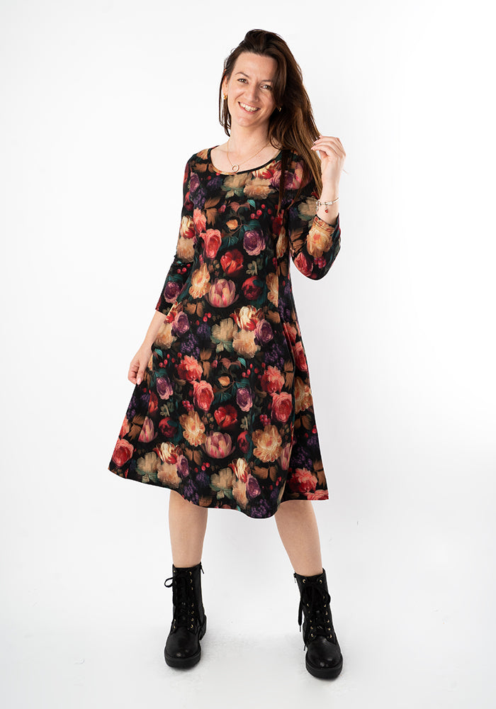 Elodie Blurred Floral Print Cotton Trapeze Dress