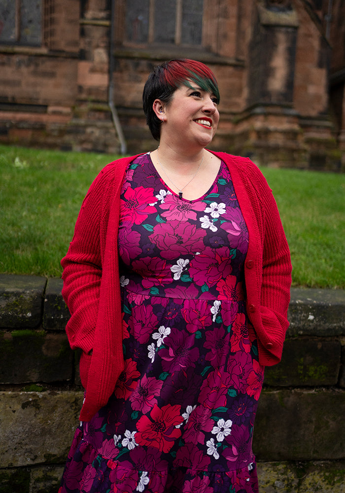 Tenth angle of Elora Bold Floral Print Cotton Tiered Hem Midaxi Dress