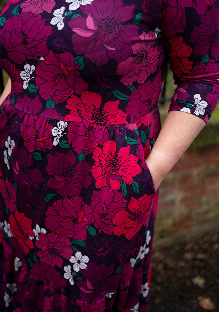 Ninth angle of Elora Bold Floral Print Cotton Tiered Hem Midaxi Dress