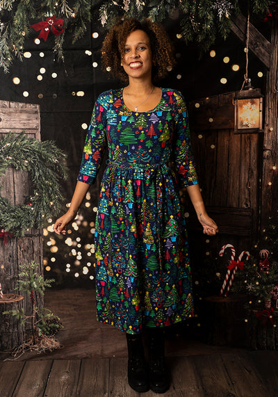 ** PRE ORDER **  Spruce Christmas Trees Print Midi Dress ** PRE ORDER **