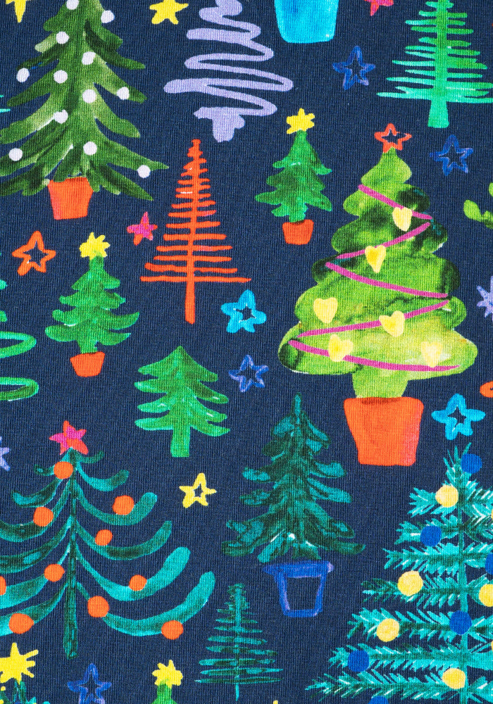Elric Christmas Trees Print Adults Cotton T-Shirt (Navy)