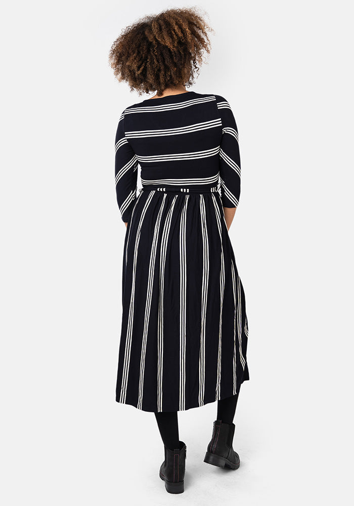 Elsbeth Navy Stripe Viscose Midi Dress