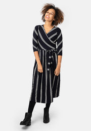 Elsbeth Navy Stripe Viscose Midi Dress