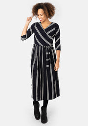 Elsbeth Navy Stripe Viscose Midi Dress