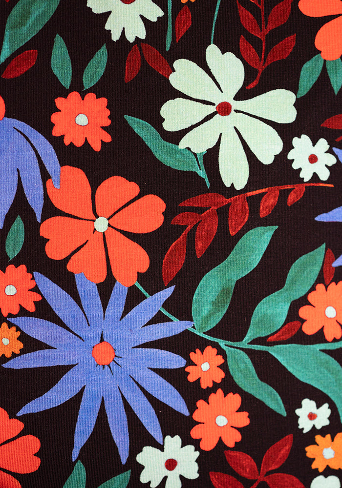 Second angle of Elspeth Painted Blue &amp; Orange Floral Print Midaxi Dress