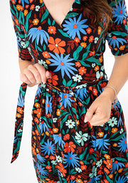 Elspeth Painted Blue & Orange Floral Print Midaxi Dress