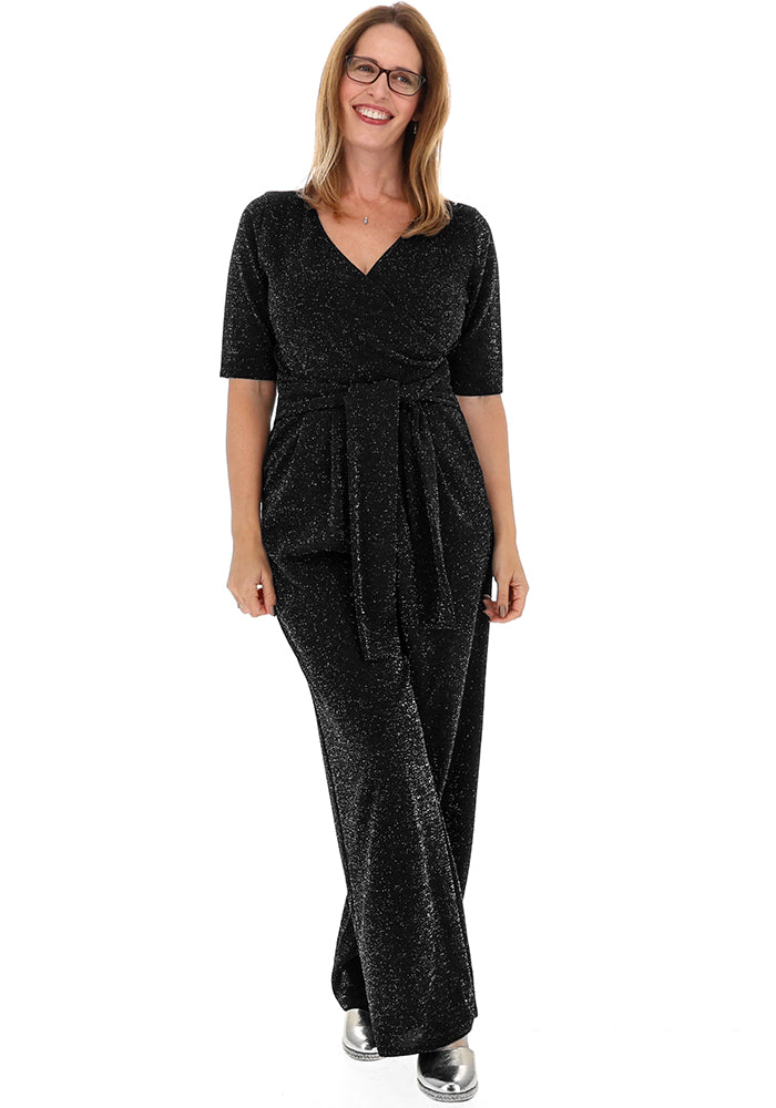 Elviana Black/Silver Glitter Full Length Jumpsuit