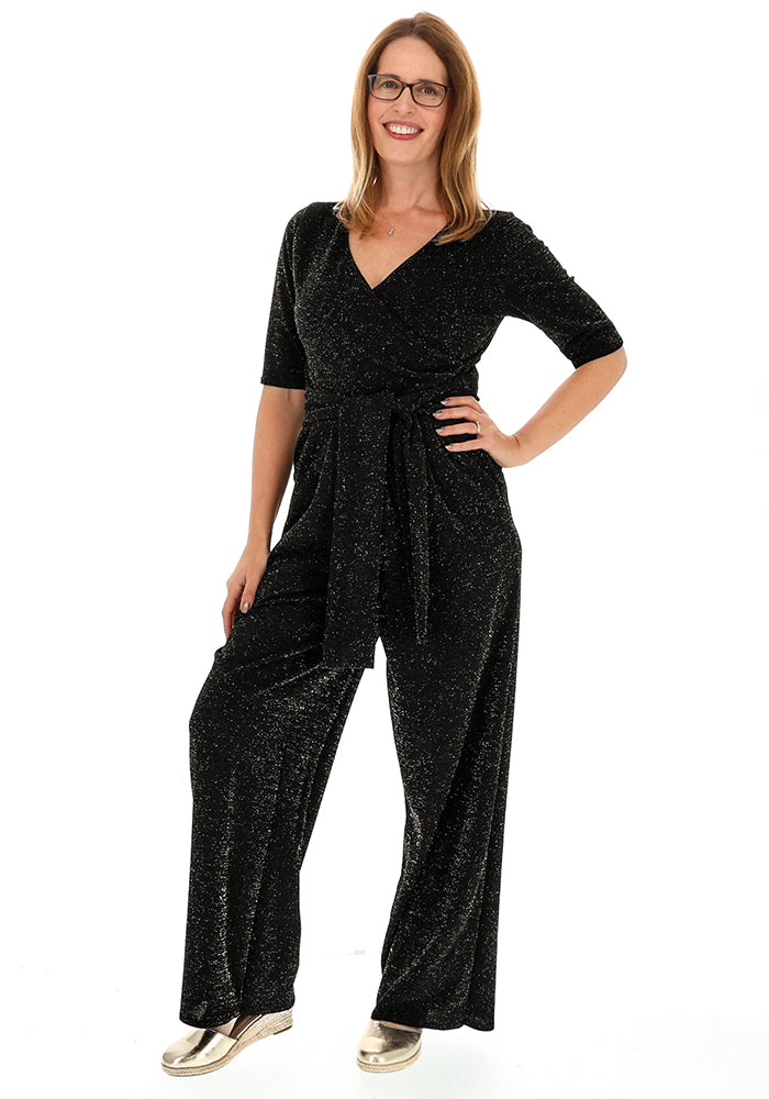 Elviana Black/Silver Glitter Full Length Jumpsuit