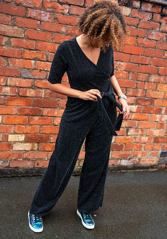 Elviana Black/Silver Glitter Full Length Jumpsuit