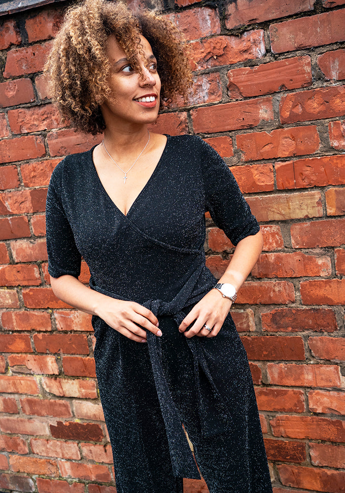 Elviana Black/Silver Glitter Full Length Jumpsuit