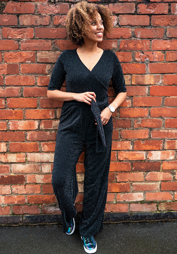 Elviana Black/Silver Glitter Full Length Jumpsuit