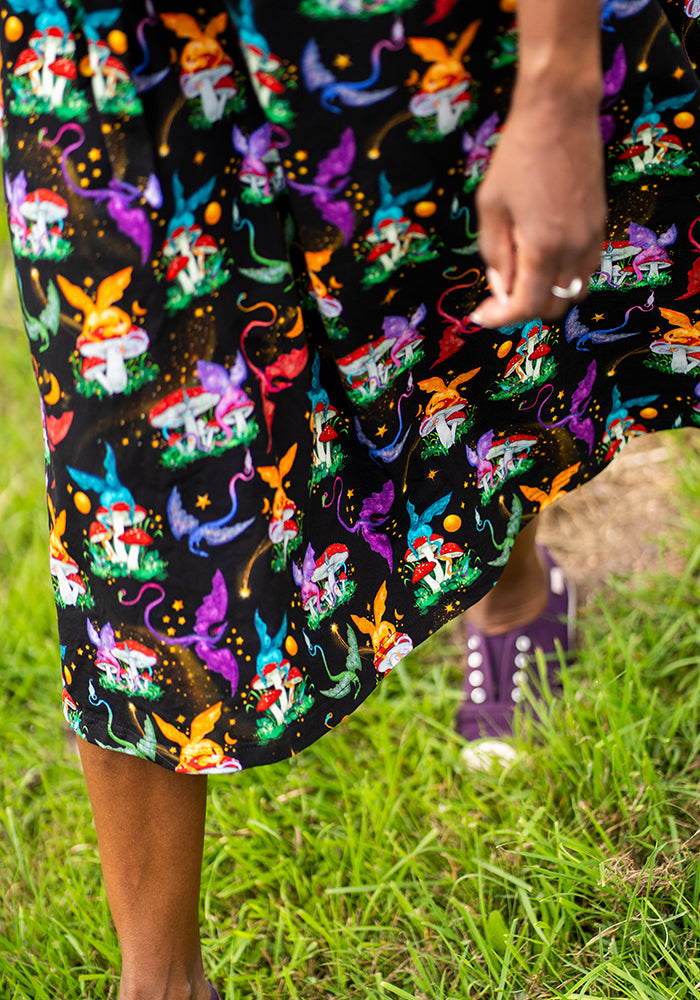 Fourth angle of Elysia Dragons &amp; Mushroom Print Cotton Midi Dress