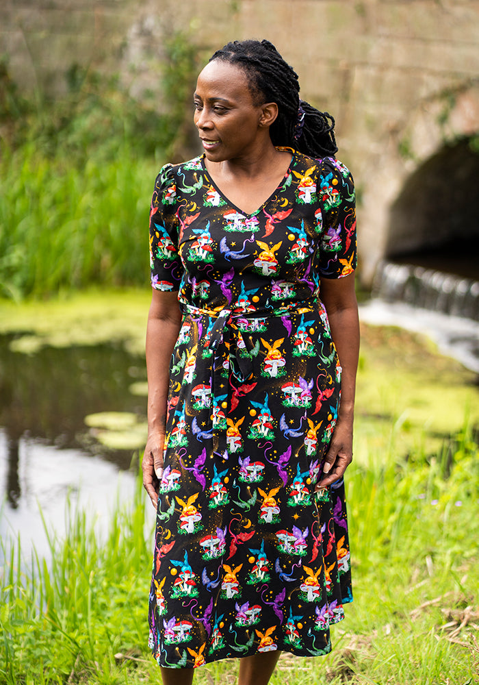 Eighth angle of Elysia Dragons &amp; Mushroom Print Cotton Midi Dress