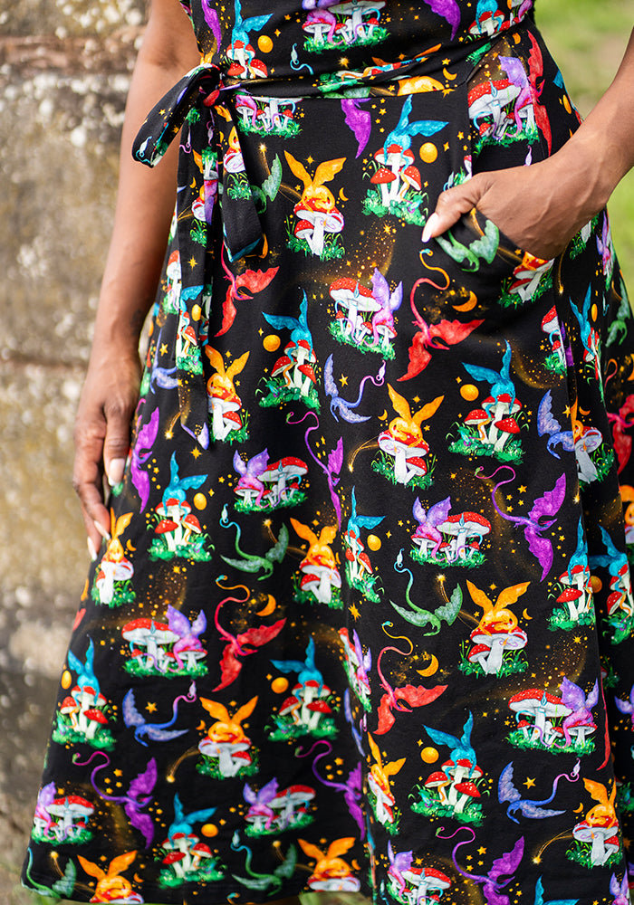 Twelfth angle of Elysia Dragons &amp; Mushroom Print Cotton Midi Dress