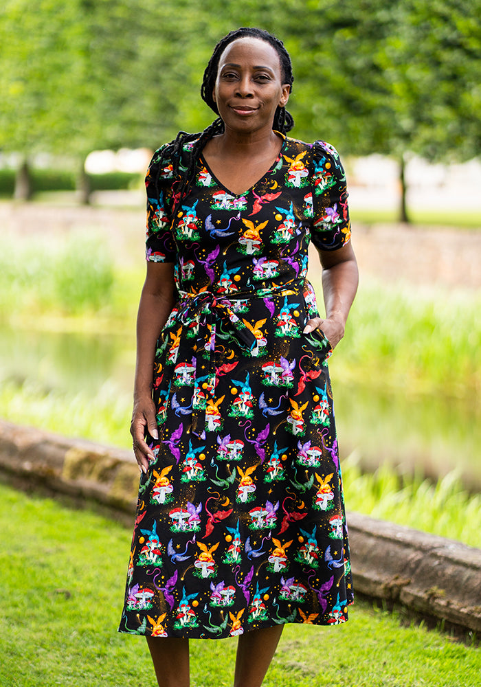 Eleventh angle of Elysia Dragons &amp; Mushroom Print Cotton Midi Dress