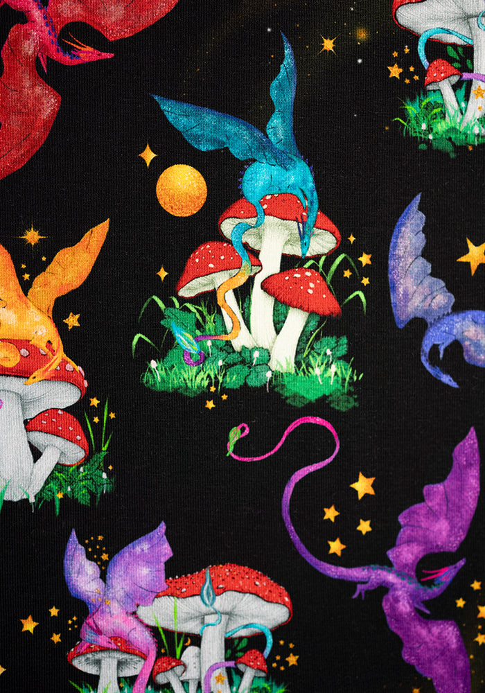 Second angle of Elysia Dragons &amp; Mushroom Print Cotton Midi Dress