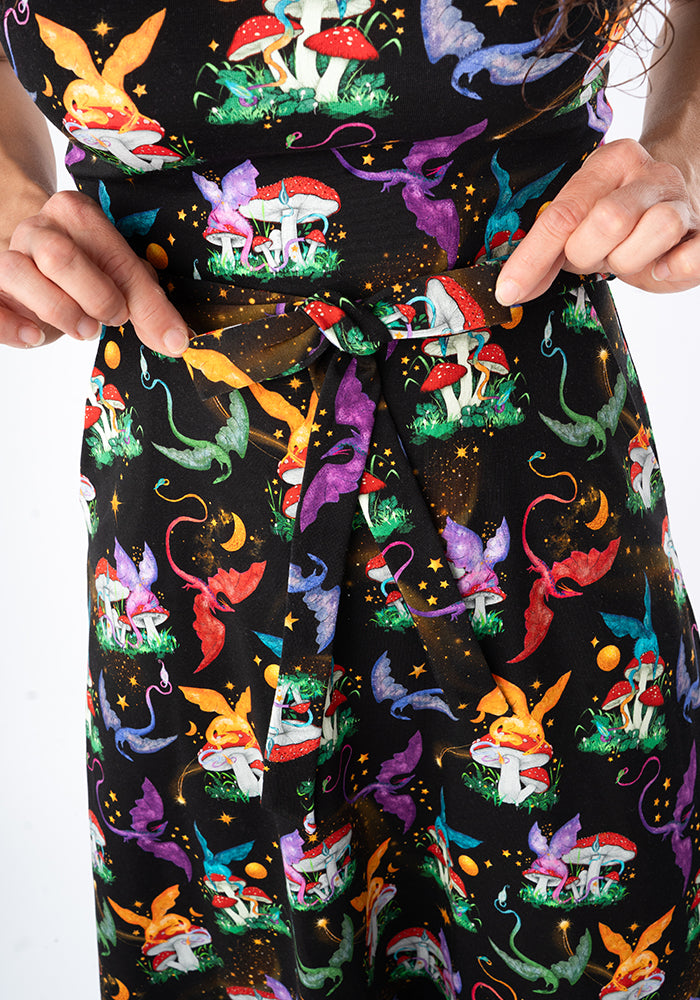 Fifth angle of Elysia Dragons &amp; Mushroom Print Cotton Midi Dress