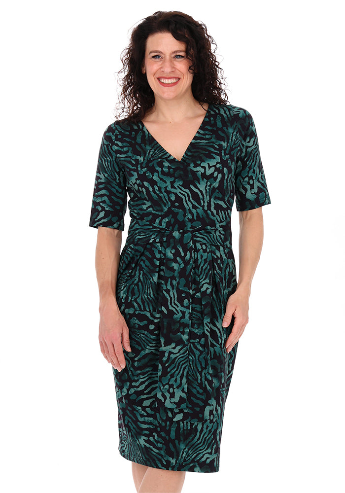Emi Black &amp; Green Animal Print Cotton Dress