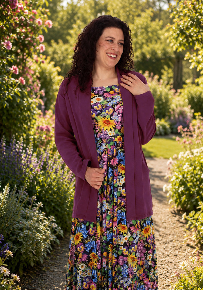 Front view of Emma Damson Textured Crepe Shawl Collar Casual Coatigan