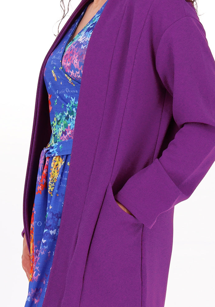 Second angle of Emma Petunia Textured Crepe Shawl Collar Casual Coatigan