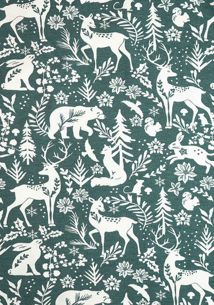 Emmeline Teal Woodland Animals Print Cotton Midaxi Dress