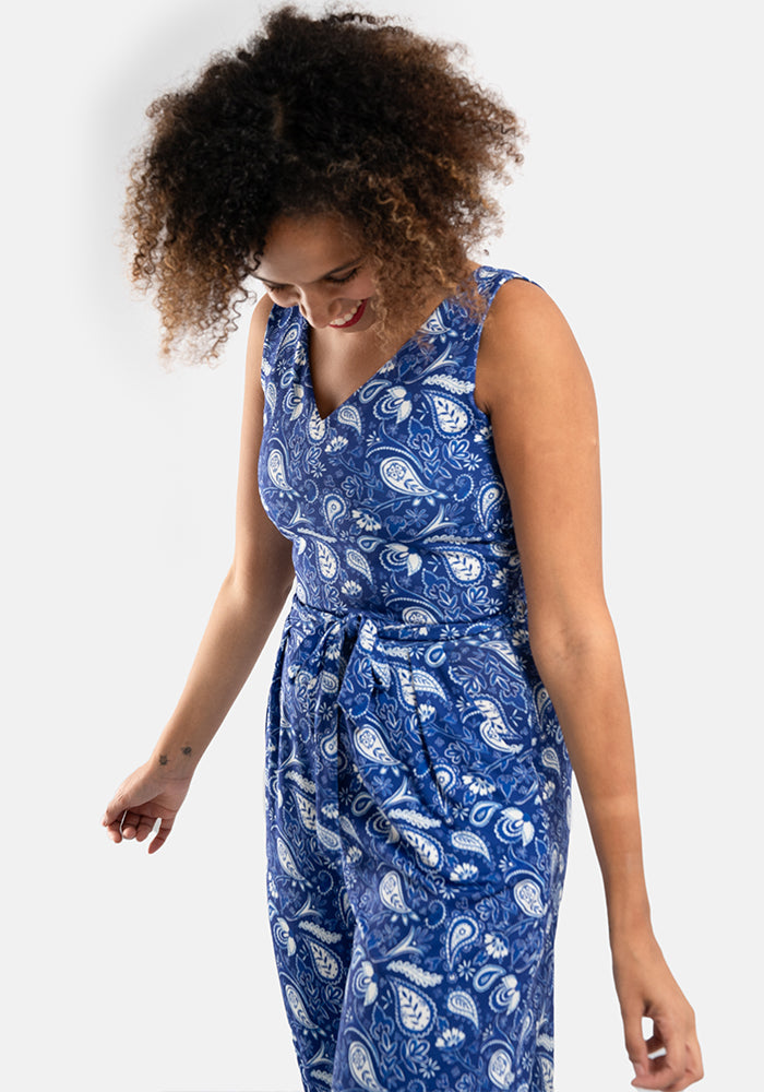 Emsley Blue Paisley Print Culotte Leg Jumpsuit