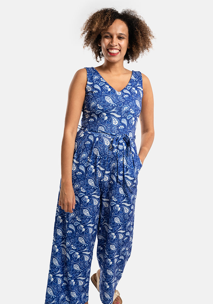 Emsley Blue Paisley Print Culotte Leg Jumpsuit