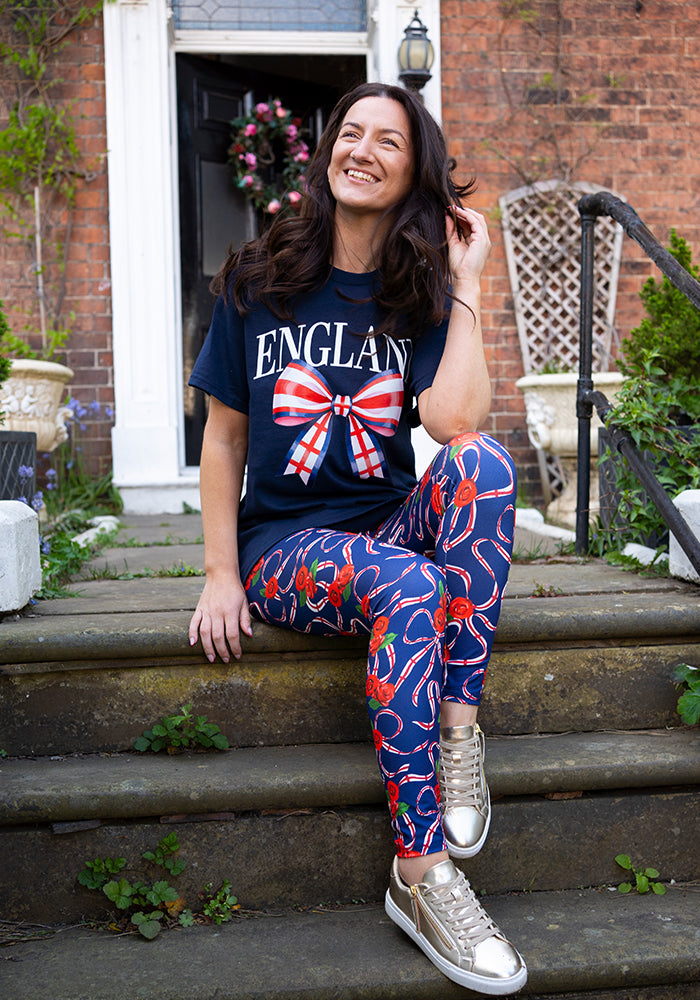 Third angle of Navy England Graphic T-Shirt, a classic navy t-shirt with England inspired graphic from Popsy Clothing.