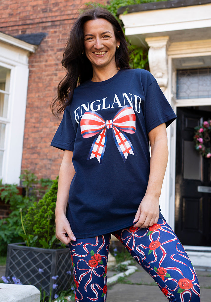 Front view of Navy England Graphic T-Shirt, a classic navy t-shirt with England inspired graphic from Popsy Clothing.
