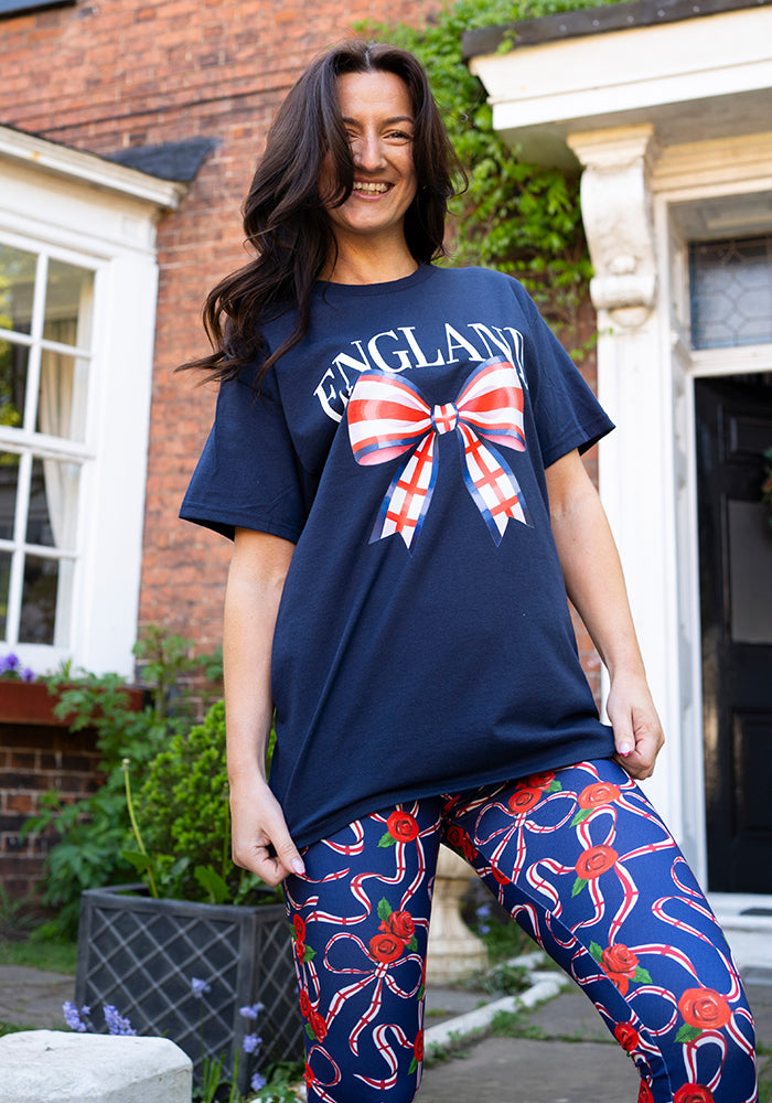 Eighth angle of Heath England Navy Print Leggings