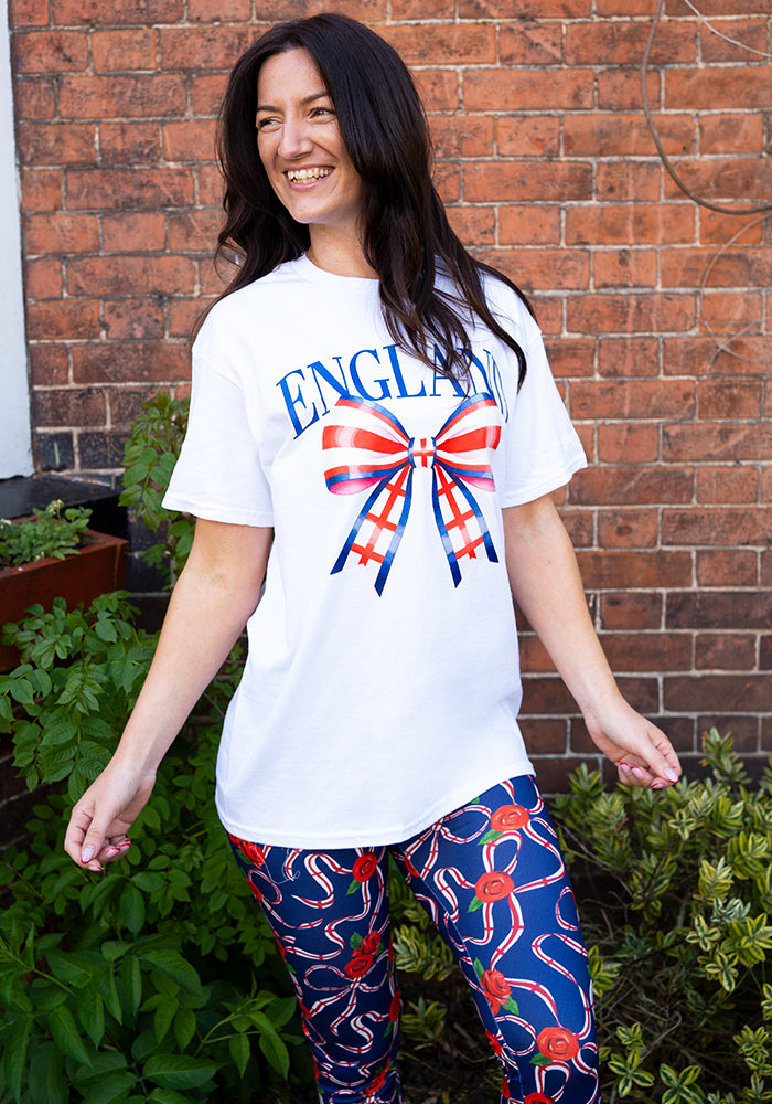 Fifth angle of White England Graphic T-Shirt, a crisp white t-shirt on cotton fabric with an England inspired graphic.