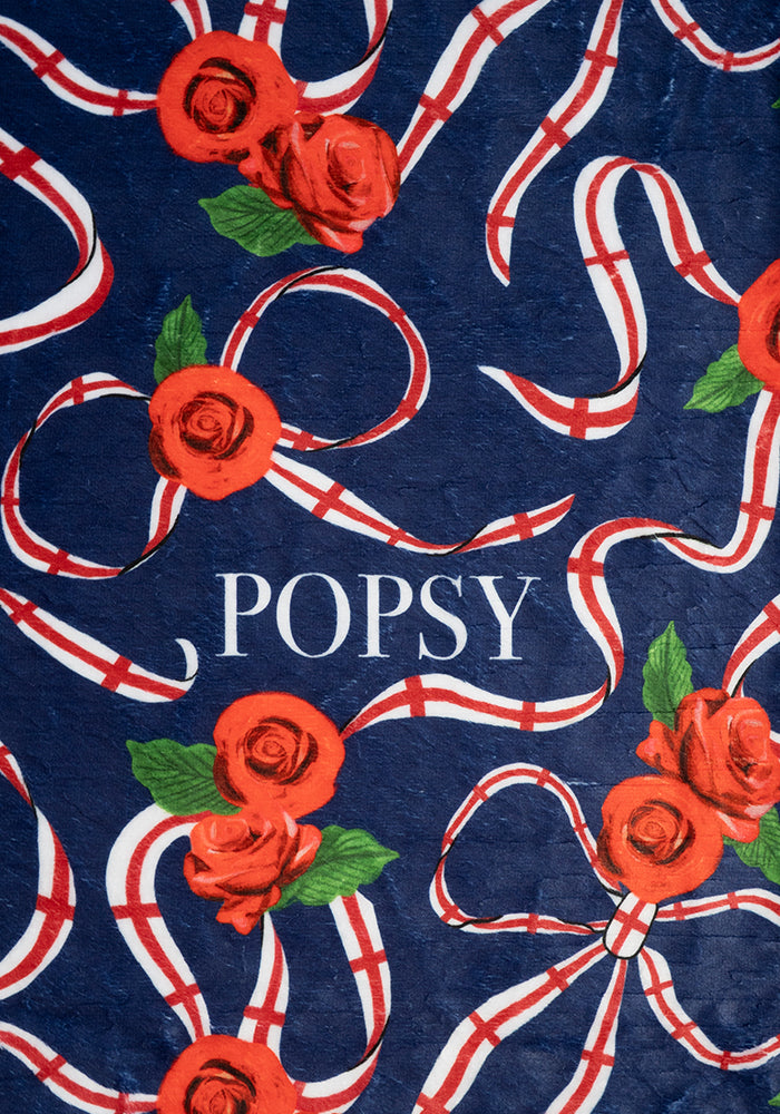Seventh angle of England Navy Print Plush Throw Blanket (Pop-Under)