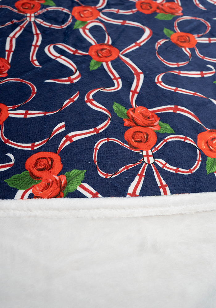 Fourth angle of England Navy Print Plush Throw Blanket (Pop-Under)