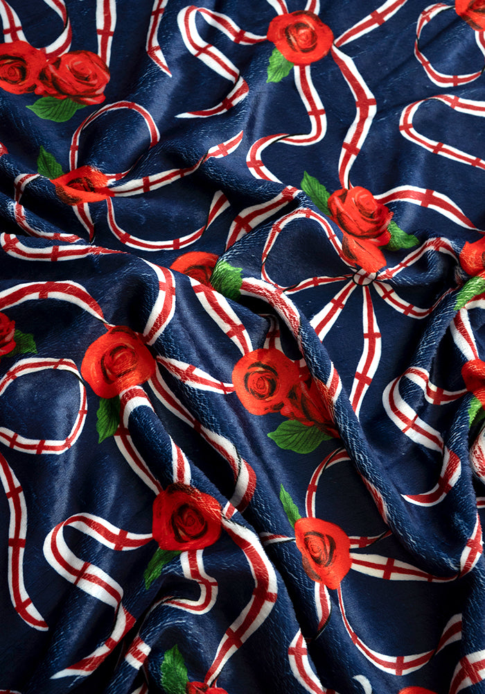 Second angle of England Navy Print Plush Throw Blanket (Pop-Under)