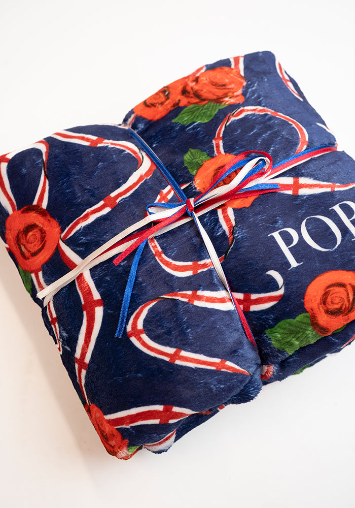 Fifth angle of England Navy Print Plush Throw Blanket (Pop-Under)