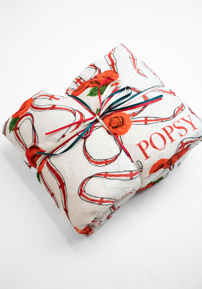 Fifth angle of England White Print Plush Throw Blanket (Pop-Under)