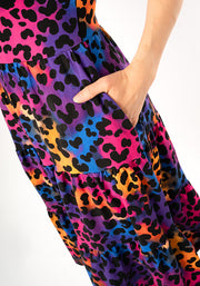 Enna Ombre Animal Print Tiered Hem Cotton Dress