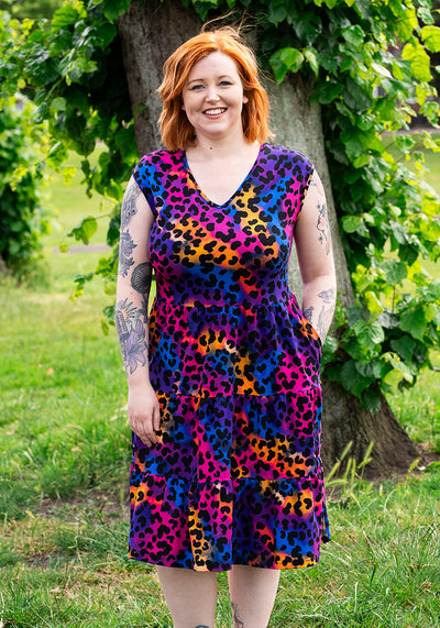 Enna Ombre Animal Print Tiered Hem Cotton Dress