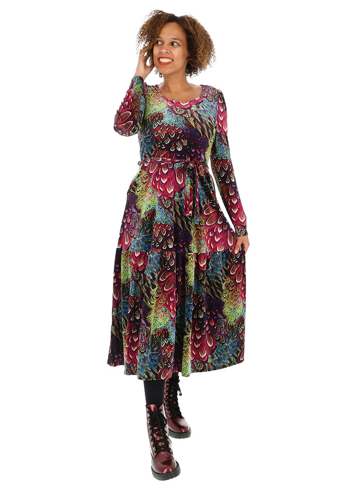 Erina Pink Feather Print Midaxi Dress