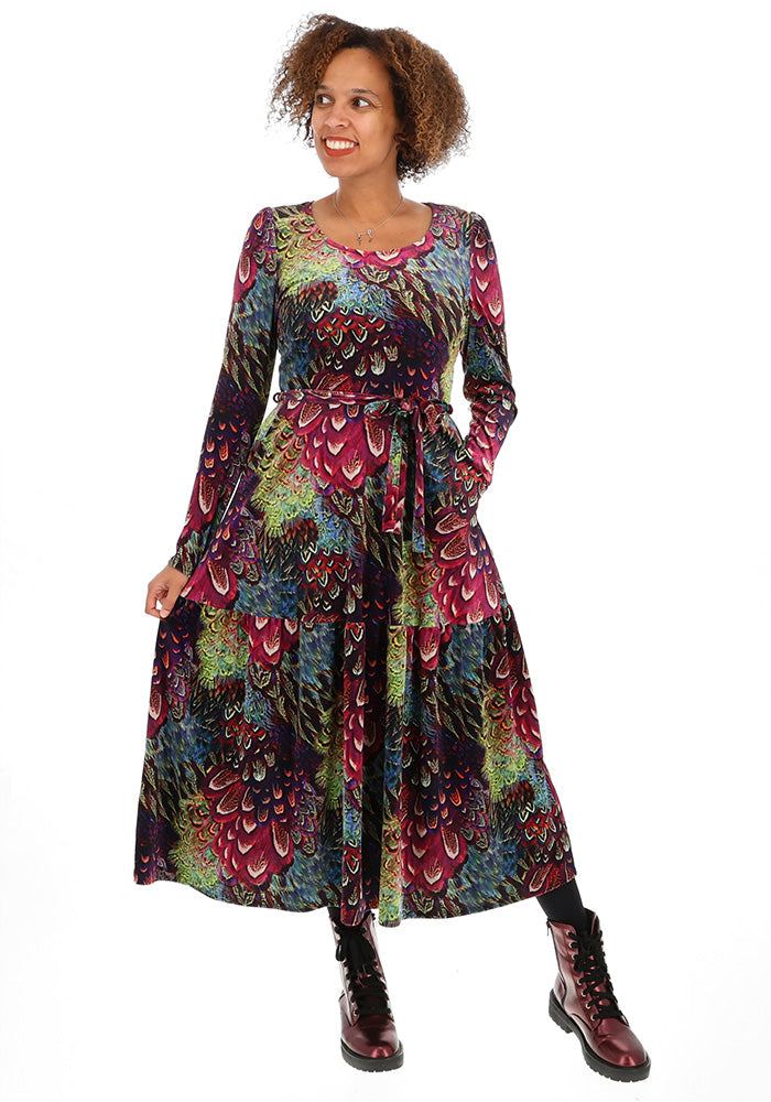Erina Pink Feather Print Midaxi Dress
