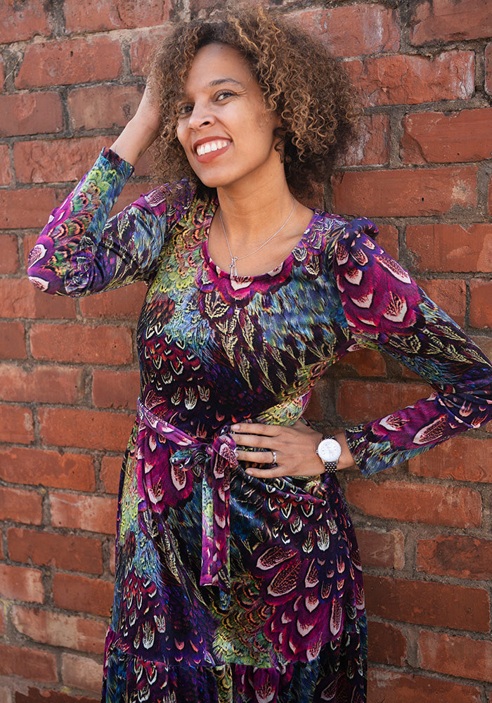 Erina Pink Feather Print Midaxi Dress