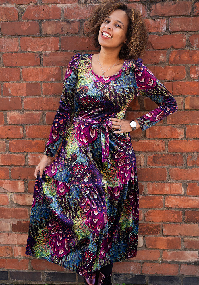 Erina Pink Feather Print Midaxi Dress