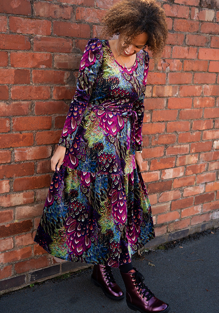 Erina Pink Feather Print Midaxi Dress