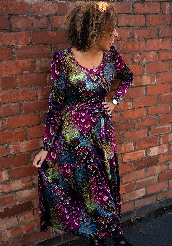 Erina Pink Feather Print Midaxi Dress