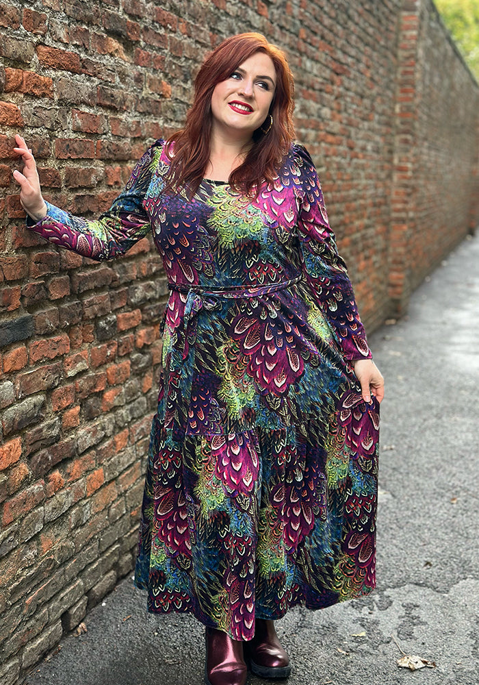 Erina Pink Feather Print Midaxi Dress