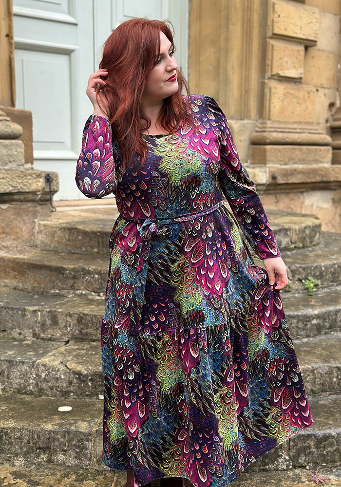 Erina Pink Feather Print Midaxi Dress