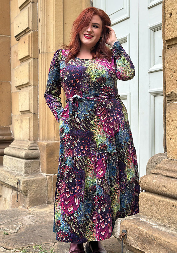 Erina Pink Feather Print Midaxi Dress