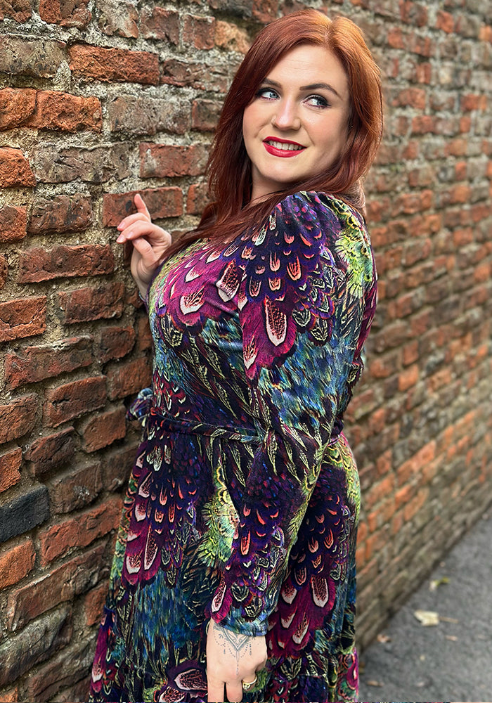 Erina Pink Feather Print Midaxi Dress