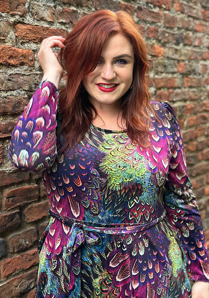 Erina Pink Feather Print Midaxi Dress