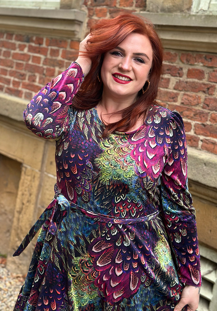 Erina Pink Feather Print Midaxi Dress